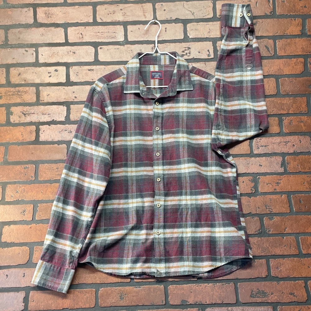 UNTUCKit Men's L Red Green Plaid Flannel Button Down‎ Untucked Shirt